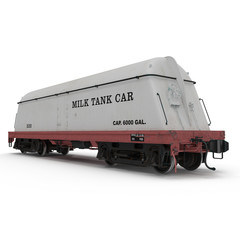 Fototapeta na wymiar Railroad Milk Tank Car on white. 3D illustration