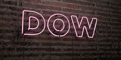 DOW -Realistic Neon Sign on Brick Wall background - 3D rendered royalty free stock image. Can be used for online banner ads and direct mailers..