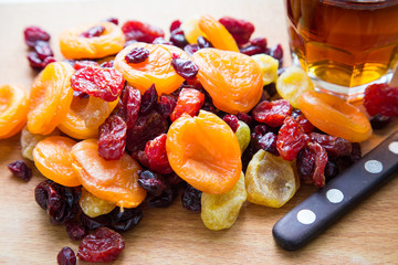 Xmas Cake Mix of soft fruits soaking up added rum, brandy and sh