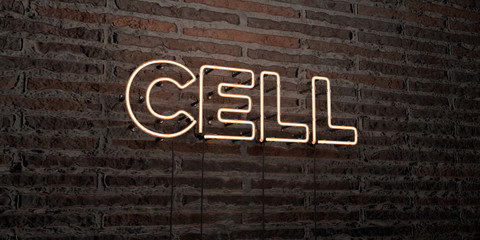 CELL -Realistic Neon Sign on Brick Wall background - 3D rendered royalty free stock image. Can be used for online banner ads and direct mailers..