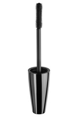 Cosmetic black brush mascara long eyelashes, beauty product isolated on white background, clipping path included