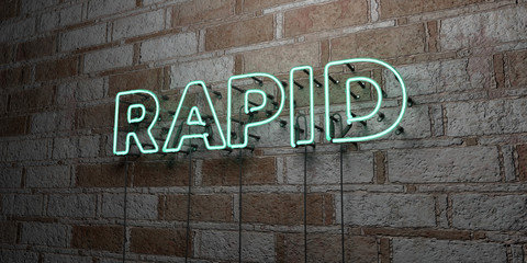 RAPID - Glowing Neon Sign on stonework wall - 3D rendered royalty free stock illustration.  Can be used for online banner ads and direct mailers..