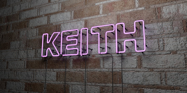 KEITH - Glowing Neon Sign on stonework wall - 3D rendered royalty free stock illustration.  Can be used for online banner ads and direct mailers..