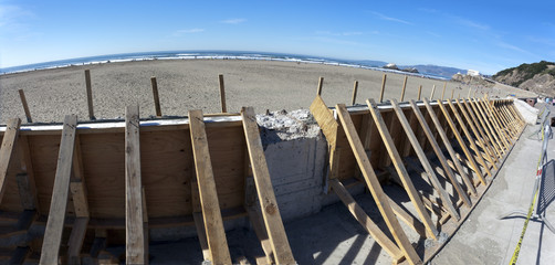 Seawall repair. Pacific Ocean. San Francisco.
