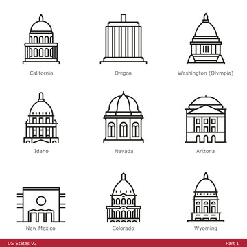US State Capitols (Part 1) - Line Style Icons