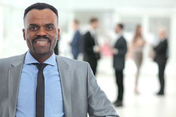 peaceful african american businessman in office