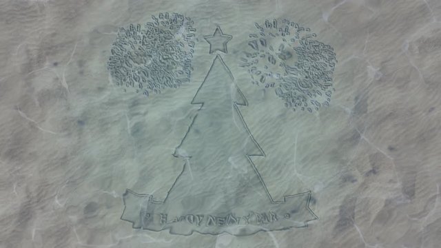 Sand on the ocean floor. Greeting card "Happy new year"