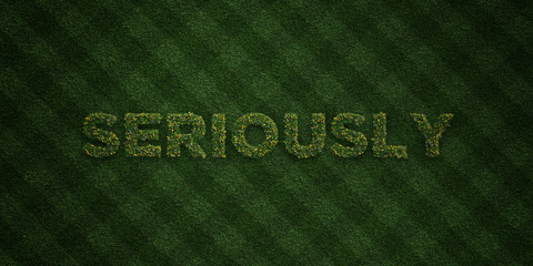 SERIOUSLY - fresh Grass letters with flowers and dandelions - 3D rendered royalty free stock image. Can be used for online banner ads and direct mailers..