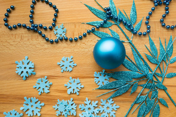 Christmas tree ball on a wooden background.