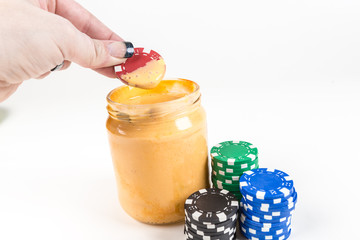 Concept poker ships and dip isolated on a white background