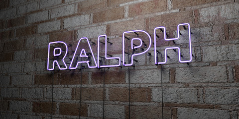 RALPH - Glowing Neon Sign on stonework wall - 3D rendered royalty free stock illustration.  Can be used for online banner ads and direct mailers..