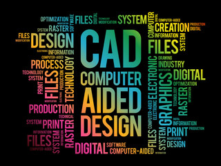 CAD - Computer Aided Design word cloud, business concept background