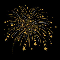 Vector gold and silver firework on black background