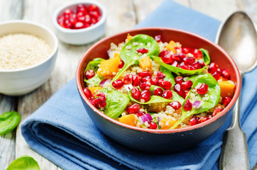 Pomegranate sweet potato quinoa spinach salad