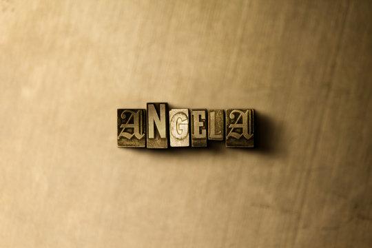 ANGELA - close-up of grungy vintage typeset word on metal backdrop. Royalty free stock - 3D rendered stock image.  Can be used for online banner ads and direct mail.