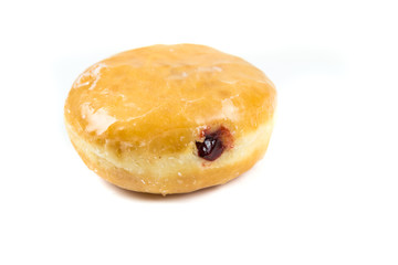 Jelly filled frosted donut isolated on a white background
