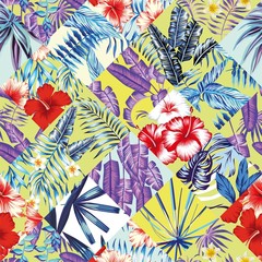 patchwork tropic red blue yellow pattern