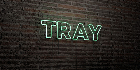 TRAY -Realistic Neon Sign on Brick Wall background - 3D rendered royalty free stock image. Can be used for online banner ads and direct mailers..