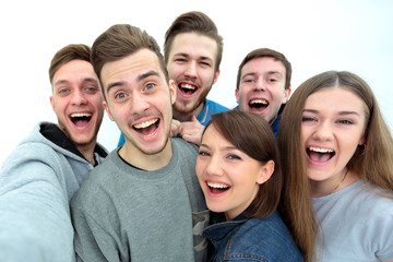 close-up of a team of cheerful and happy University students