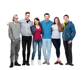 Obraz premium friendly student team stood, arms around each other's shoulders