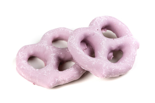 Raspberry Yogurt Covered Pretzels Isolated On A White Background