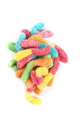 Sour gummy worms isolated on a white background
