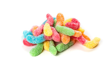 Sour gummy worms isolated on a white background
