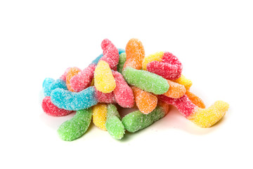 Sour gummy worms isolated on a white background