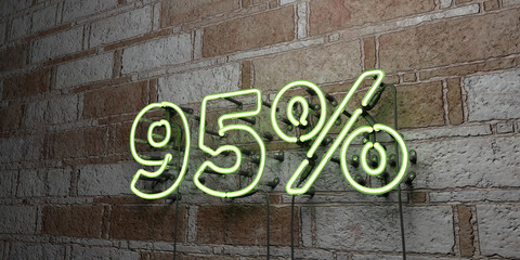 95% - Glowing Neon Sign on stonework wall - 3D rendered royalty free stock illustration.  Can be used for online banner ads and direct mailers..