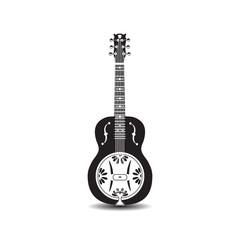Vector illustration of black and white dobro, american resonator isolated on white background.