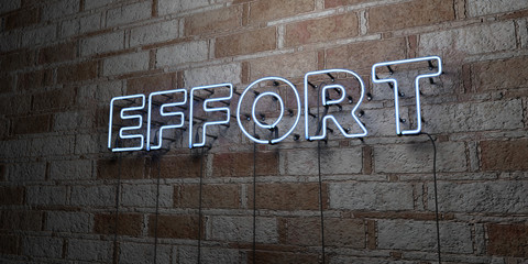 EFFORT - Glowing Neon Sign on stonework wall - 3D rendered royalty free stock illustration.  Can be used for online banner ads and direct mailers..