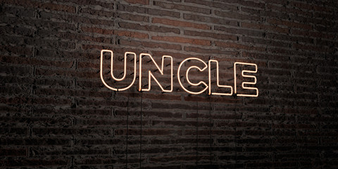 UNCLE -Realistic Neon Sign on Brick Wall background - 3D rendered royalty free stock image. Can be used for online banner ads and direct mailers..