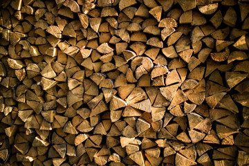 Stack of firewood in the mountains. Carpatians, autumn 2016