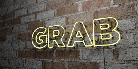 GRAB - Glowing Neon Sign on stonework wall - 3D rendered royalty free stock illustration.  Can be used for online banner ads and direct mailers..