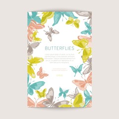 Greeting card with geometric butterflies. Vector illustration.