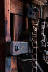 Antique wooden machinery with gears in historic American water mill