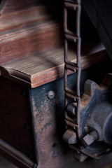 Antique wooden machinery with gears in historic American water mill