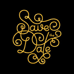 Holiday gift card with golden hand lettering Save the Date. Vector illustration for your design