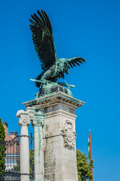 Turul Bird at Gate entrance to Royal Palace. Budapest, Hungary.