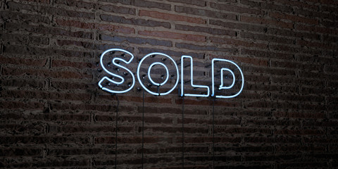 SOLD -Realistic Neon Sign on Brick Wall background - 3D rendered royalty free stock image. Can be used for online banner ads and direct mailers..