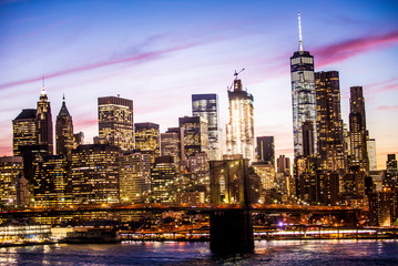Manhattan skyline at sunset