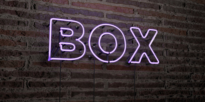 BOX -Realistic Neon Sign on Brick Wall background - 3D rendered royalty free stock image. Can be used for online banner ads and direct mailers..
