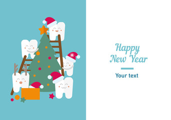 funny illustration, teeth and New Year