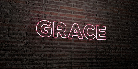 GRACE -Realistic Neon Sign on Brick Wall background - 3D rendered royalty free stock image. Can be used for online banner ads and direct mailers..