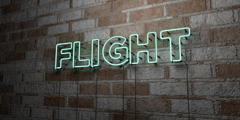 FLIGHT - Glowing Neon Sign on stonework wall - 3D rendered royalty free stock illustration.  Can be used for online banner ads and direct mailers..