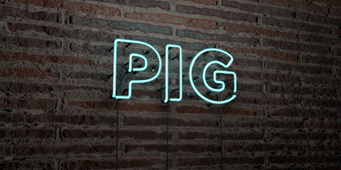PIG -Realistic Neon Sign on Brick Wall background - 3D rendered royalty free stock image. Can be used for online banner ads and direct mailers..