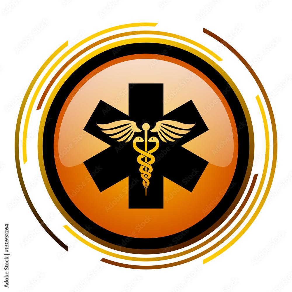 Aufkleber Emergency sign vector icon. Modern design round orange button isolated on white square background for web and application designers in eps10. 