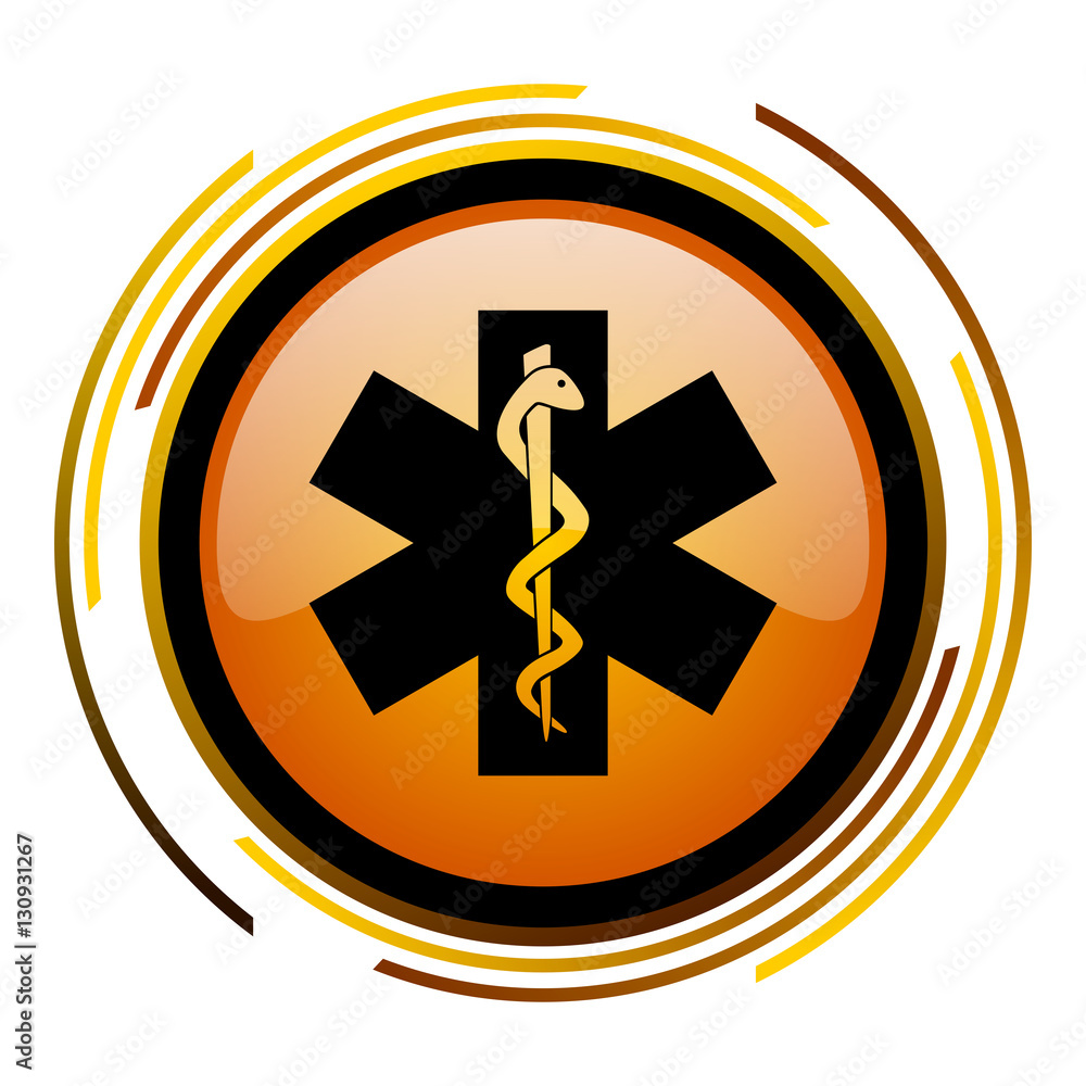 Aufkleber Emergency sign vector icon. Modern design round orange button isolated on white square background for web and application designers in eps10. 