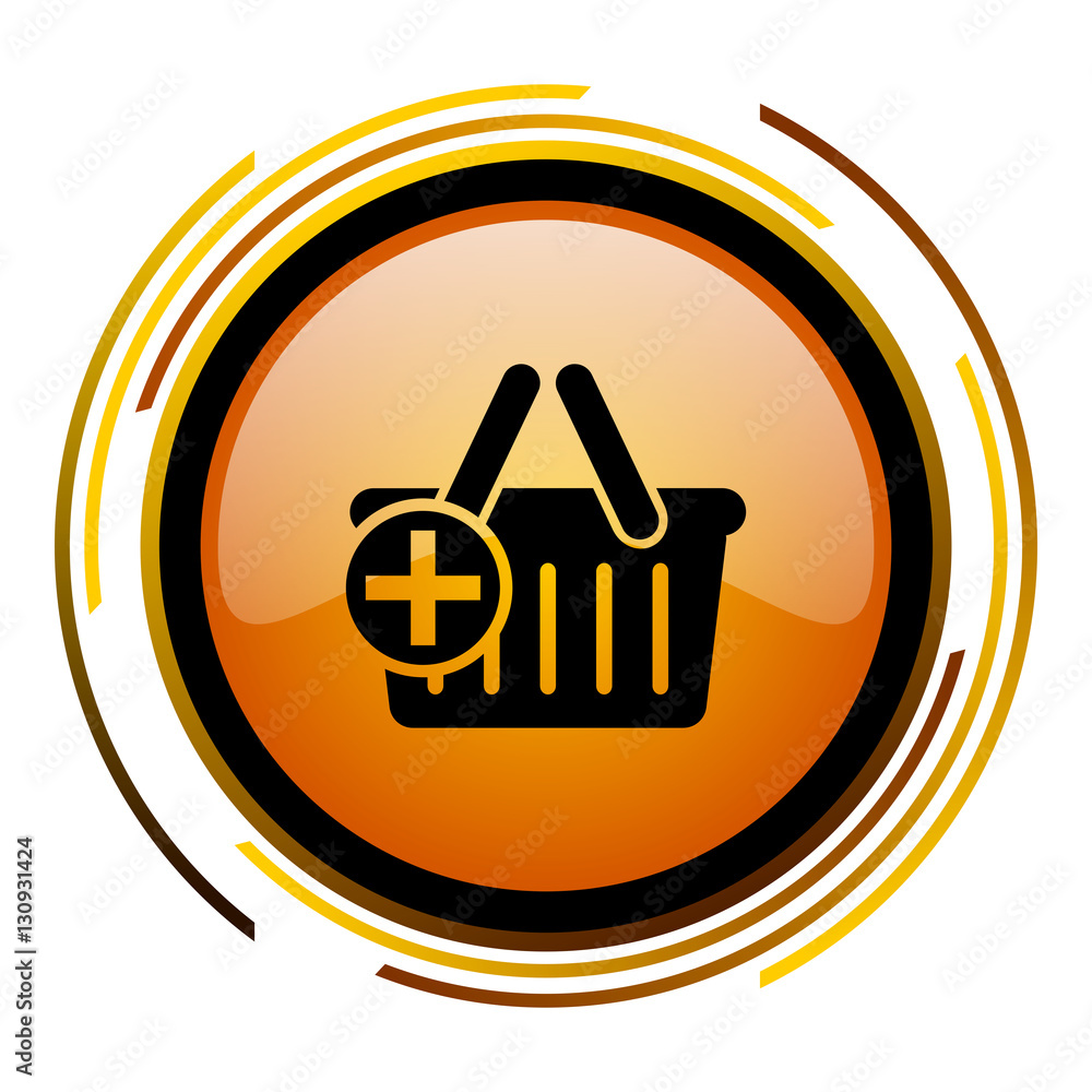 Fototapete Shopping basket sign vector icon. Modern design round orange button isolated on white square background for web and application designers in eps10. 