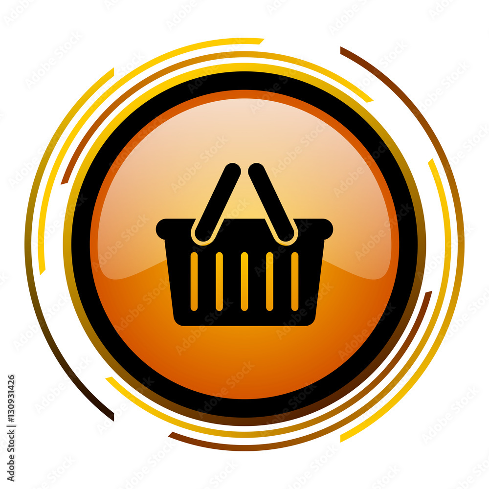 Fototapete Shopping basket sign vector icon. Modern design round orange button isolated on white square background for web and application designers in eps10. 